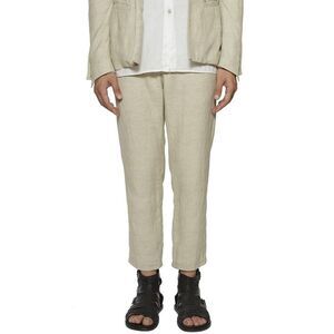 NOSTRASANTISSIMA Men's Linen Blend Cropped Trousers Men Beige Pants